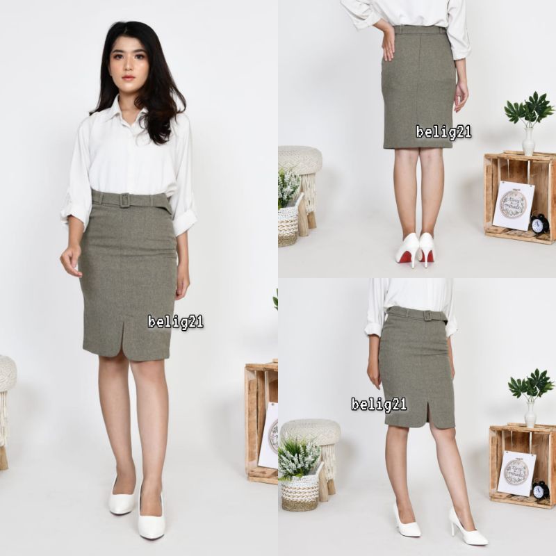 Rok Kerja Hitam Pendek Span Bahan Formal Kantor Belah Depan / Rok Pendek Span 3/4