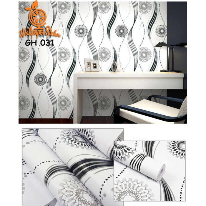 [BISA COD} Wallpaper Salur Garis Batik Bunga Polkadot Dendelion Premium 45cm X 5Meter TERMURAH