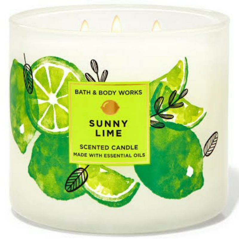 BATH &amp; BODY WORKS BBW SUNNY LIME 3-WICK SCENTED CANDLE 411 G LILIN WANGI 3 SUMBU UKURAN BESAR PENGHARUM RUANGAN