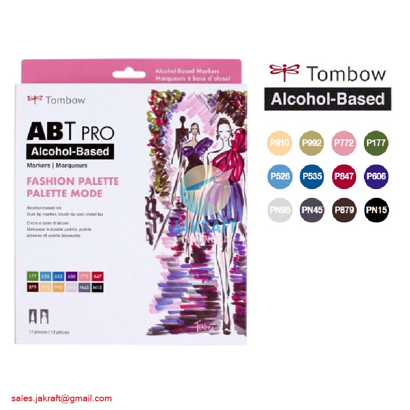 

(12 Pcs) Spidol Kuas Permanent TOMBOW ABT PRO Set 12 Warna FASHION Palette Dual Brush Pen Maker