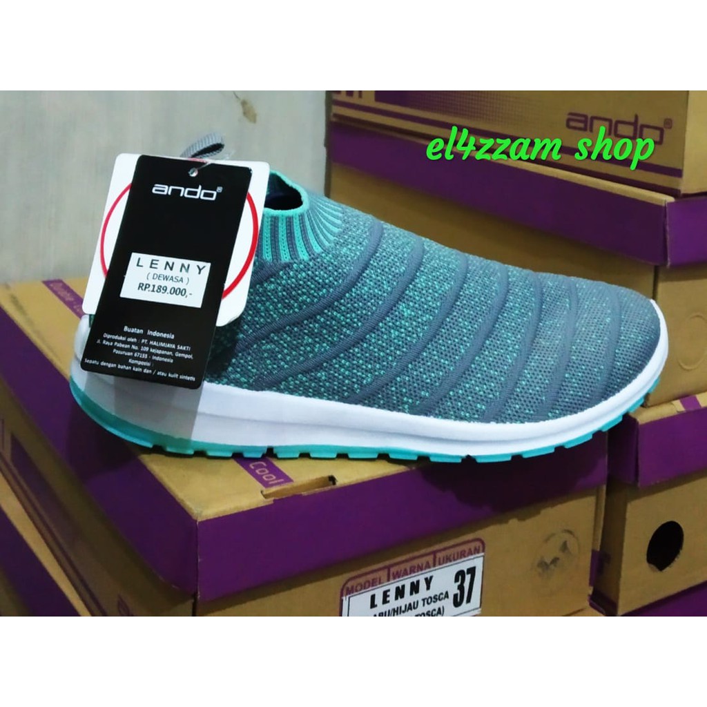 Ando Lenny Sepatu Slip On Rajut Sepatu Wanita Warna Abu abu Hijau Tosca dan Hitam Abu Putih