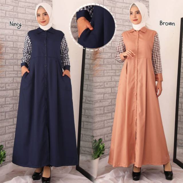 Aida dress bahan toyobo mix katun kotak all size fit L