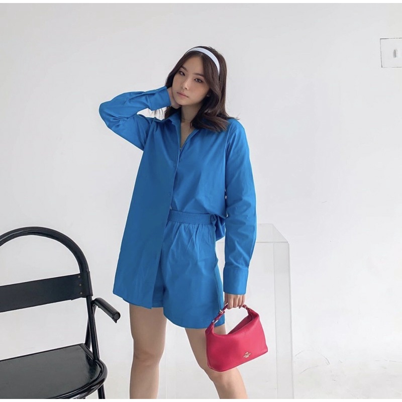 EFANY ONE SET OVERSIZE SHIRT AND SHORTS COLOURFUL PREMIUM KOREA - MENYERAP KERINGAT - SETELAN CELANA PENDEK WANITA WARNA WARNI - KEMEJA ATASAN WANITA BUSUI FRIENDLY - HADIAH / KADO ULTAH WANITA