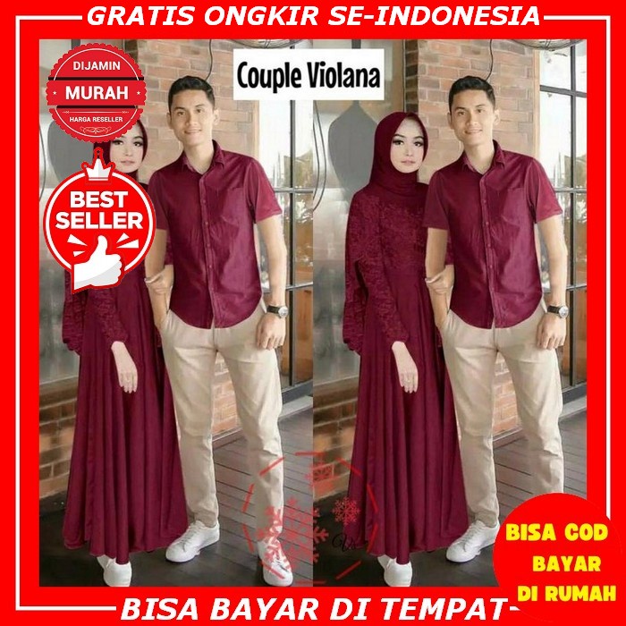 Baju Gamis Dress Brukat Brokat Couple Lengan Tangan Panjang Lapis Furing Untuk Pasangan Kondangan Pe