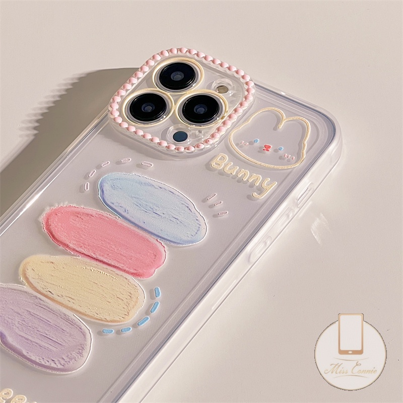 IPHONE Case Kompatibel Untuk Iphone11 7Plus 8Plus XR 13 12 14 Pro Max 6 6S 78 Plus XS Max X 11Pro Max SE 2020 12Pro Max 13Pro Max Transparan Lukisan Minyak Kelinci Lucu Soft TPU Case