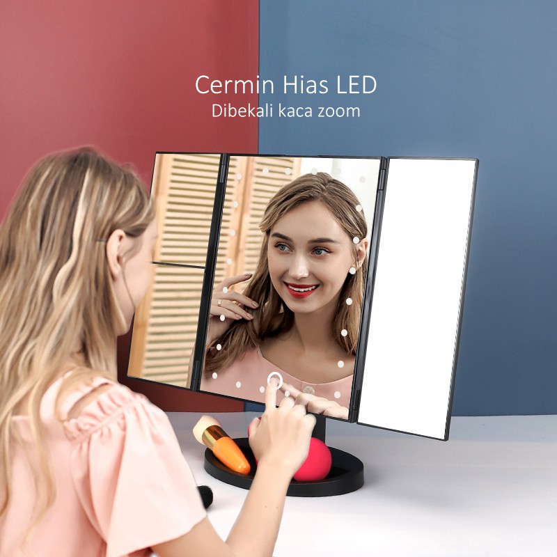 JoysBeauty Cermin  hias  dengan lampu  LED cermin  hias  lipat 