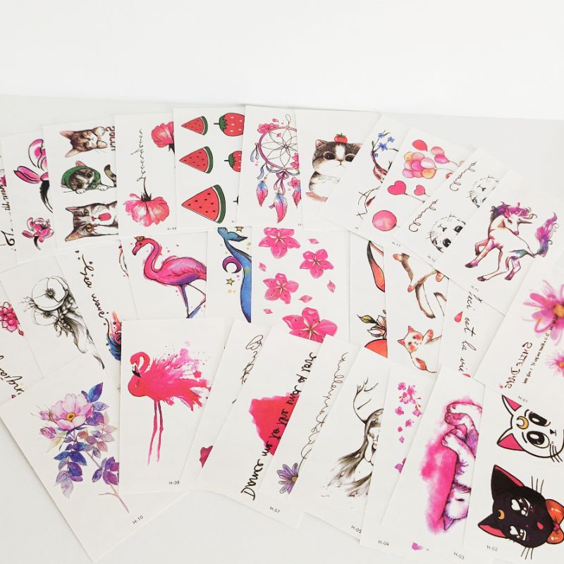 H - TATO TEMPORER gambar kucing lucu hewan bunga STIKER TEMPORARY TATTO STICKER TAHAN Air