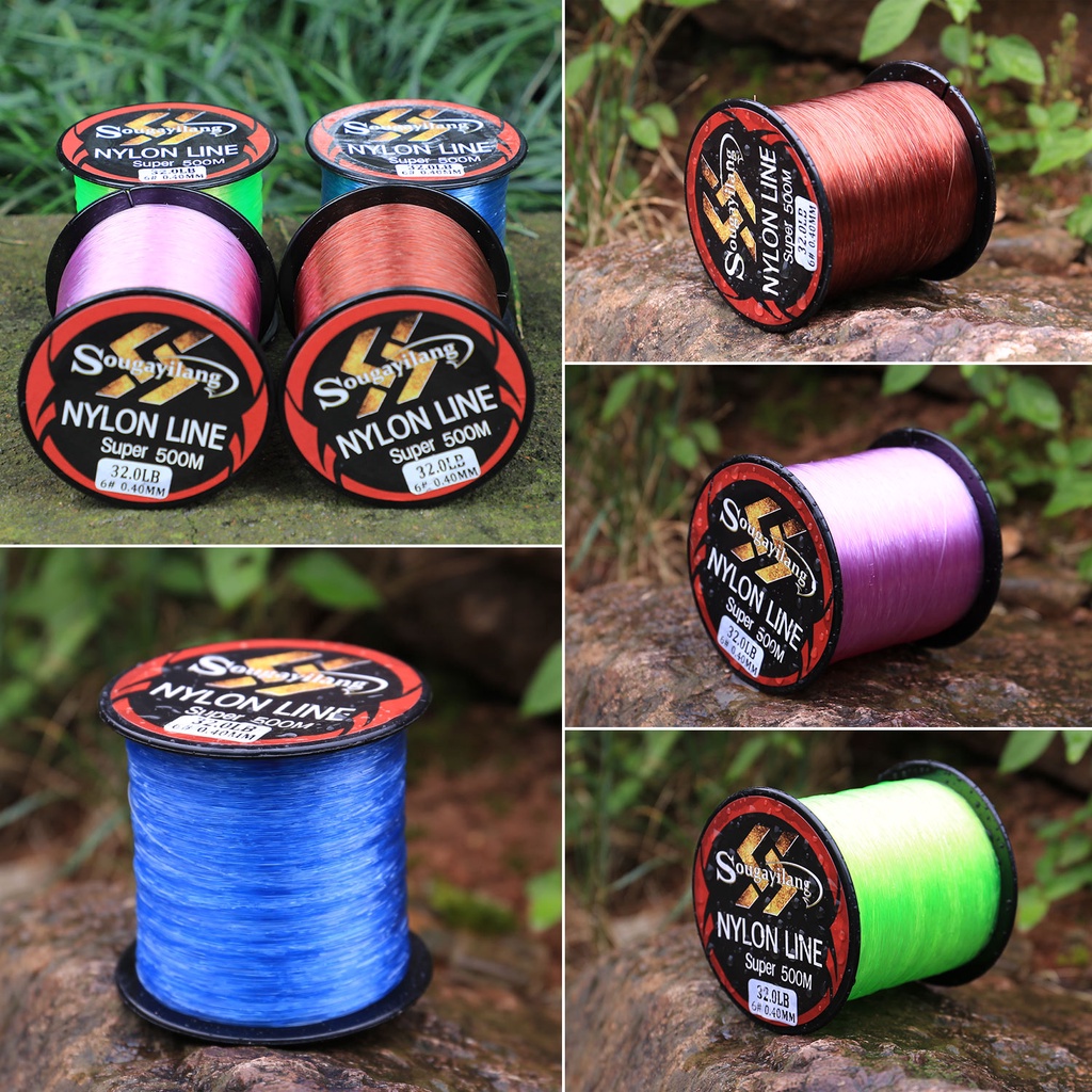 Super Kuat Nylon Pancing 500M Kawat Pancing Multicolor Pancing Drag Power 11.0-36.3LB untuk Multifilament Tali Ikan Tackle Alat Memancing Ikan Mas Outdoor Rock Laut