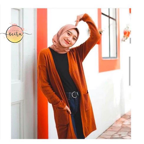 [BISA COD] Long Cardi / Long Cardy Belle / Long Cardigan Rajut Wanita Halus