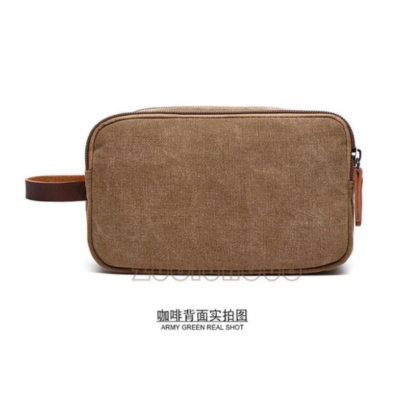 Canvas Cosmetic Bag - Hand Bag Pria 2 Ruang Utama original