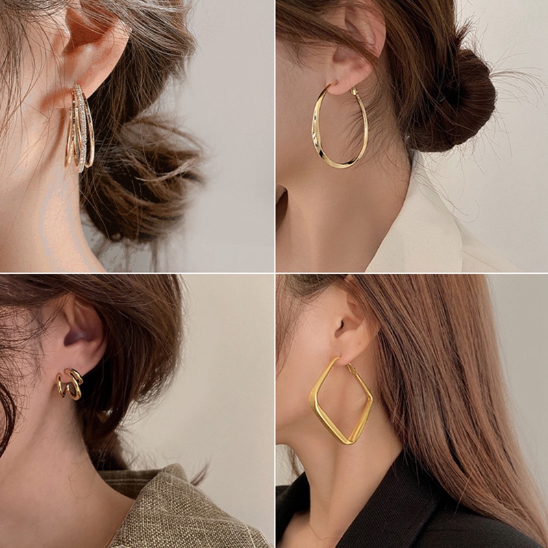 Anting Stud S925 Silver Bentuk Lingkaran Geometris Warna Emas Matte Gaya Korea