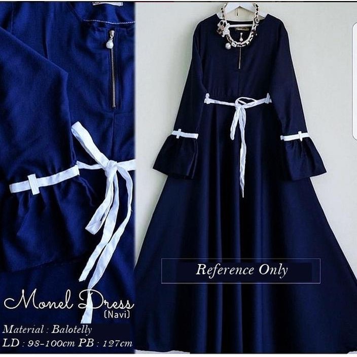 Baju Muslim Monel Dress Balotelly Navy Limited