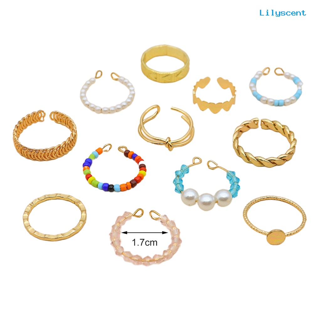 12pcs / Set Cincin Knuckle Model Terbuka Aksen Mutiara Tiruan Warna-Warni Untuk Wanita