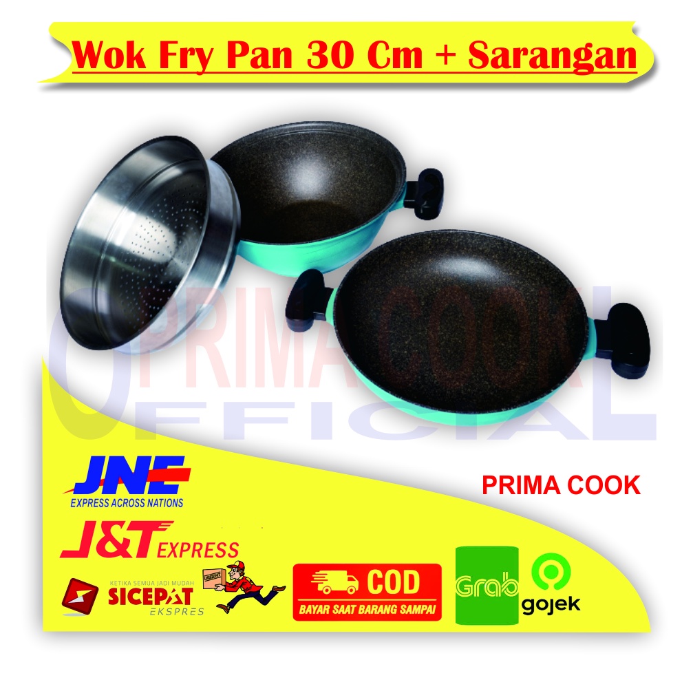 PRIMA COOK - Wajan - Wok Fry Pan 30 Cm + Sarangan Marble Coating