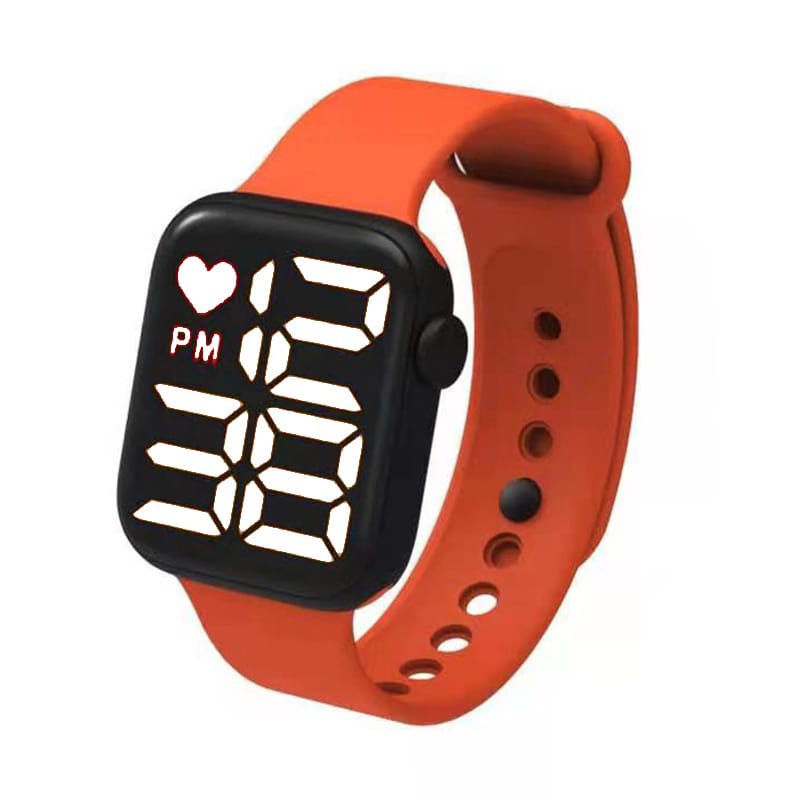 LDS J021 Jam Tangan Elektronik Fashion Rubber LED Digital Anti Air Termurah Import-LED PUTIH ORANGE