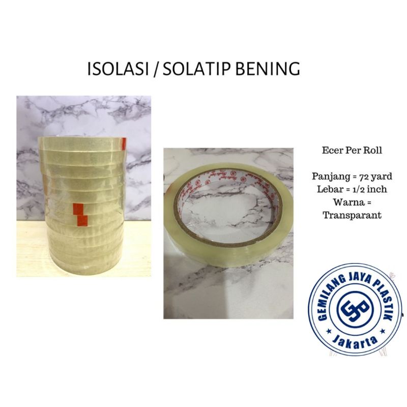 ISOLASI / SELOTIP BENING 1/2 INCH PANJANG 72 YARD PER ROLL TAHAN AIR