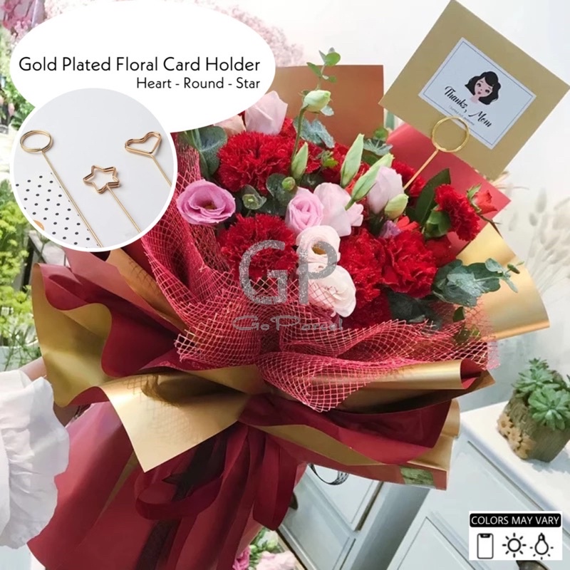 STICK CARD / KOREAN METAL FLOWER CARD HOLDER SHAPE HEART / ROUND / GAGANG KARTU UCAPAN - TANGKAI KARTU BULAT BUNDAR HATI VALENTINE MOTHERS DAY HARI IBU