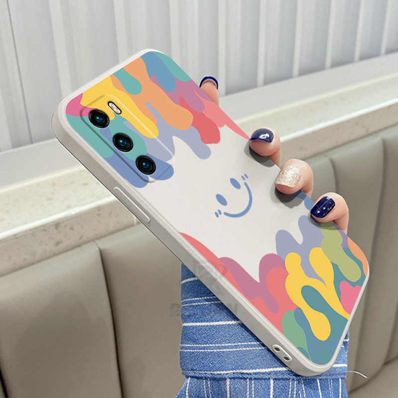 Casing Samsung Galaxy A03S A22 4G Samsung A12 A02s M02s A11 A51 A10 A10s A20S A20 A30 A30s A50s J7 Pro J7 Prime Square Silicone Ice Cream Color Smiley Soft TPU Case