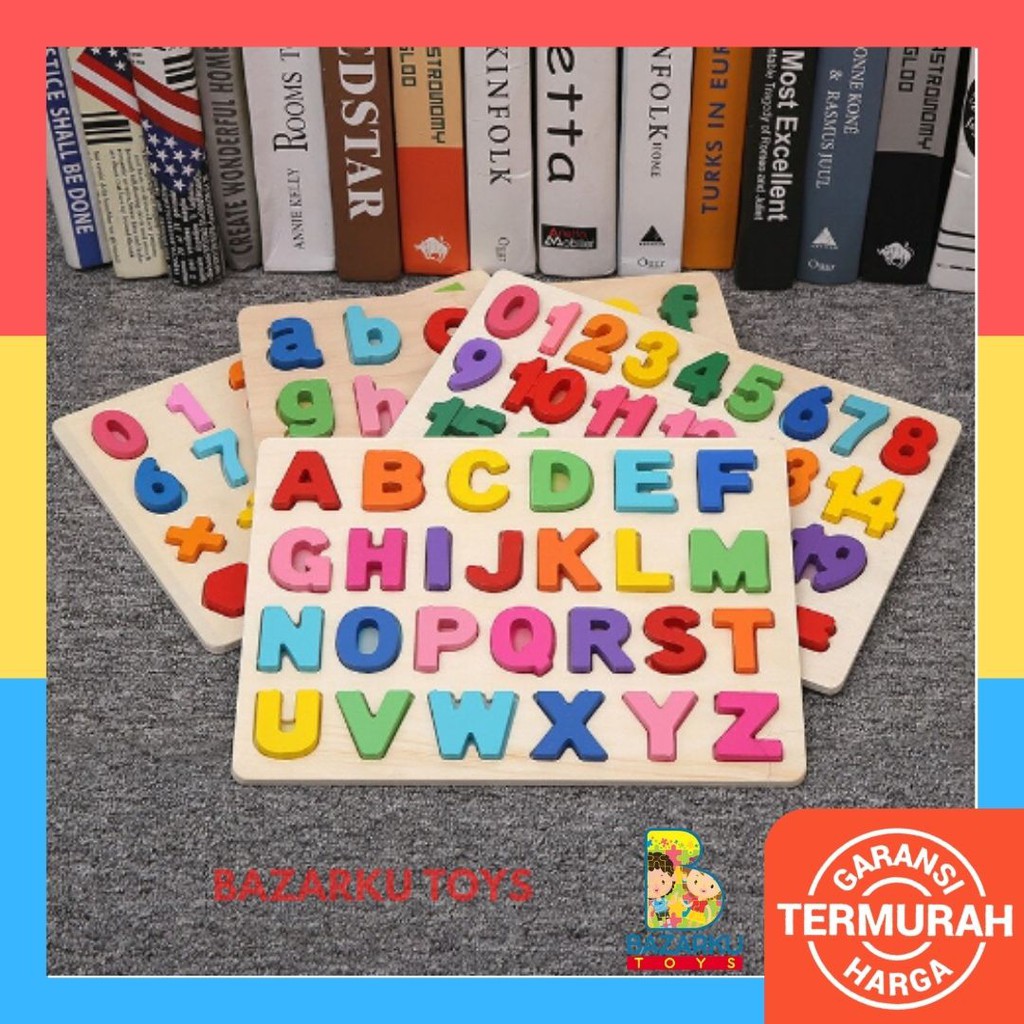 Chunky Puzzle ABC 123 Tracing Wooden Puzzle Anak Puzzle Kayu Jigsaw Puzzle 3D Mainan Edukasi Wooden Puzzle