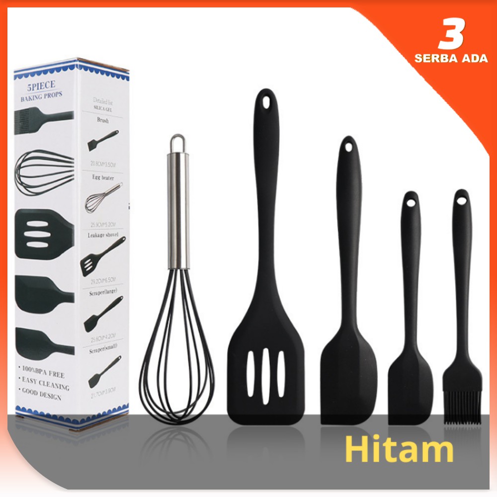 Spatula Set Alat Masak 5 In 1 Sutil Silikon Kocokan Spatula Silicon / Peralatan Masak Set