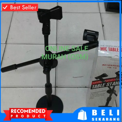 ORIGINAL beyermic stand mic kaki bulat bundar bulet holder standing microphone lantai mik penyangga mic universal mikrophone tiang pegangan tripod asli  Bisa segala MIC Stand Mic Meja BEYERMIC TS-10 kaki bulat besi tinggi 35-60 cm 2 holder mic