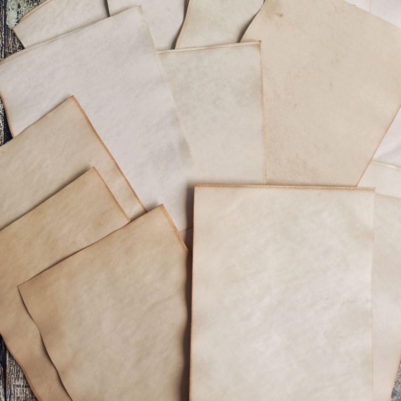 Vintage old paper - tea dyed paper untuk scrapbook journaling tool-5 lbr A5 mulus