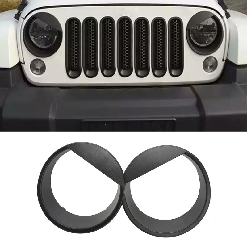 Cre 2pcs Bezel Cover Lampu Depan Mobil Bahan ABS Untuk Je-ep Wrangler 2007-2015