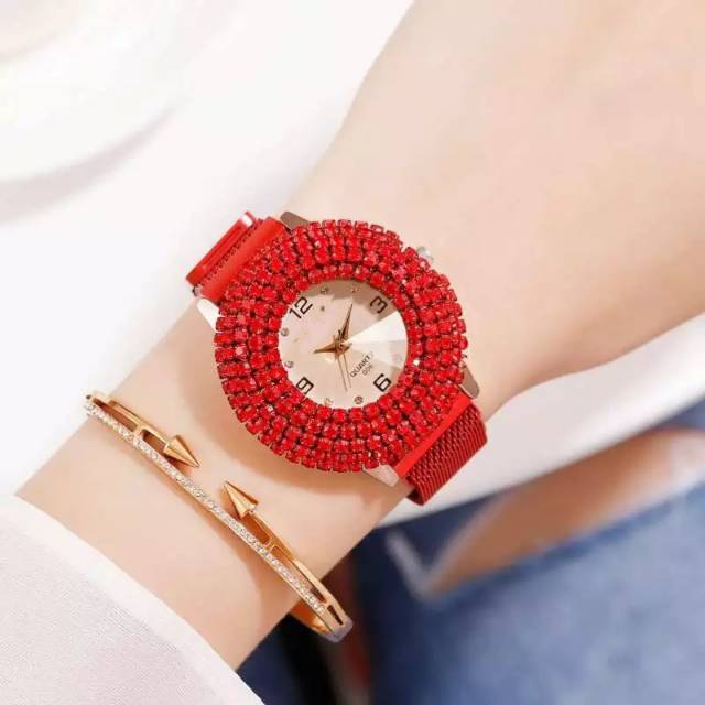 Jam Tangan Wanita Korea Strap Magnet Diyoor Donat Diamond 6 VARIAN WARNA