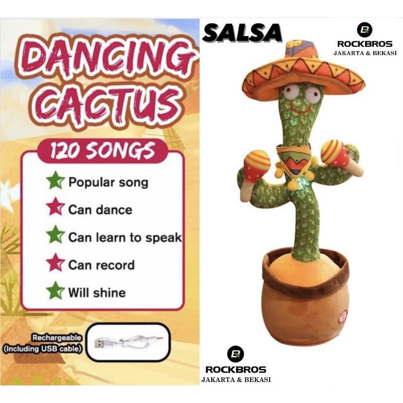 Mainan Boneka Kaktus Joget Cactus Dance Menari Dancing Bicara USB Charge Cas Tanaman Bergoyang Tari