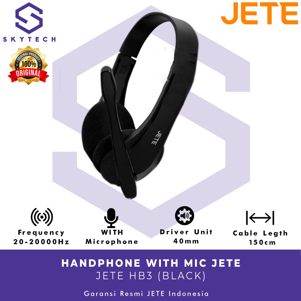 HEADSET KABEL JETE HB3 BLACK ORIGINAL GARANSI RESMI