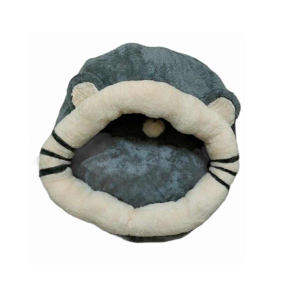 Rumah Tempat Tidur Kucing motif kumis 3 garis Big Mouth + Bantal