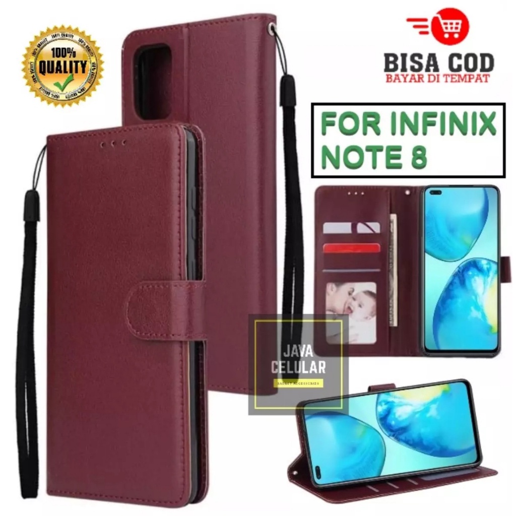 Leather Flip Cover INFINIX NOTE 8 - Wallet Case Kulit - Casing Flip Case Wallet Leather Flip Case