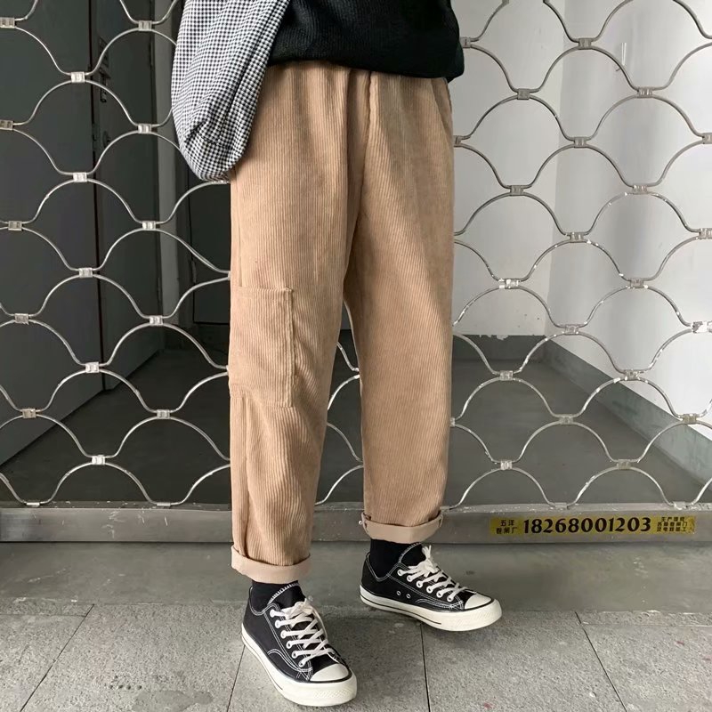 Celana Panjang Corduroy Retro Jepang dengan Saku untuk Celana Panjang Corduroy Retro Jepang dengan Saku untuk