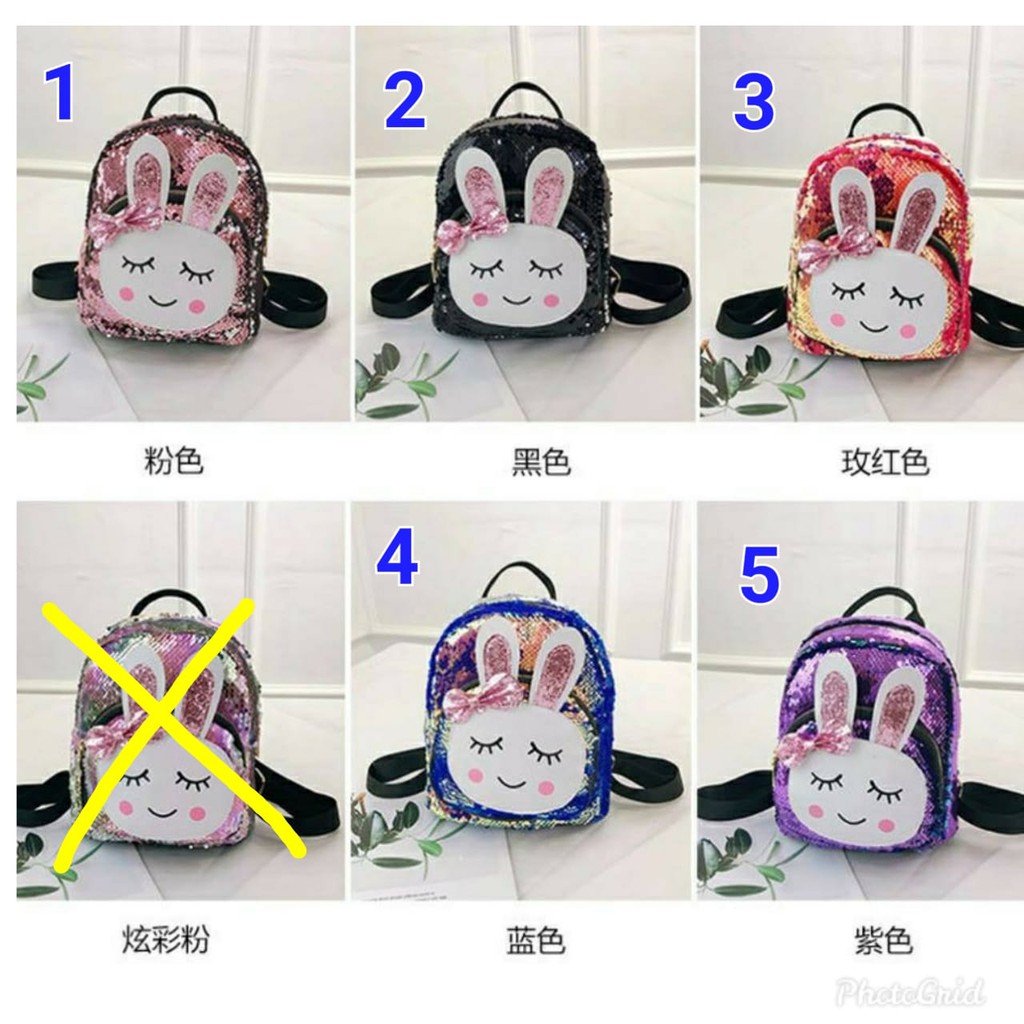 Tas Ransel Anak Perempuan Sequin Bunny Kecil Tas Flip Anak Lucu