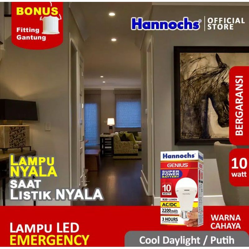 LAMPU EMERGENCY LED HANNOCHS GENIUS 10W 10WATT 10 W / LAMPU LED HANNOCHS GENIUS 10W 10WATT 10 W