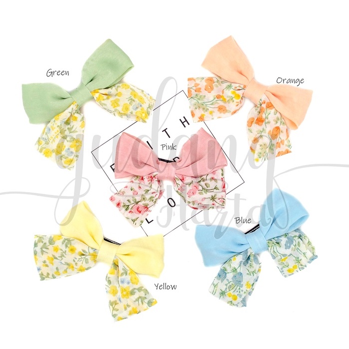 Jepit Rambut Duo Floral Pastel Bow Hairclip Motif Bunga GH 213906