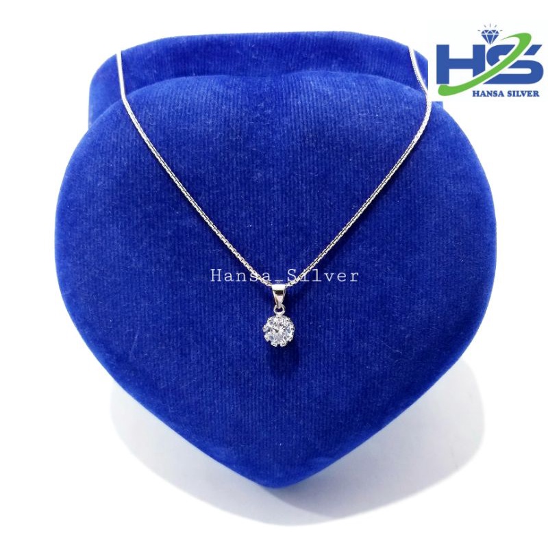 Kalung Perak Wanita Silver Asli 925 Lapis Emas Putih Model Italy Liontin Desi Bulat Dan Kotak - Perak Asli 925 Anti Karat