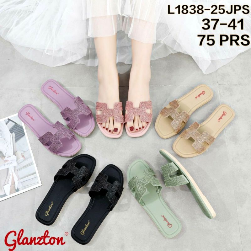 L1838-25JPS Sandal Selop Jelly Gliter Import Glanzton Sendal Model H Karet Slop Slip On Wanita Tali Glitter Blink Cewek Impor Perempuan Cantik Kekinian Slide Kokop L1838-25 JPS L1838 1838 L1905-6 L1905 1905 Glanston Glaston Murah