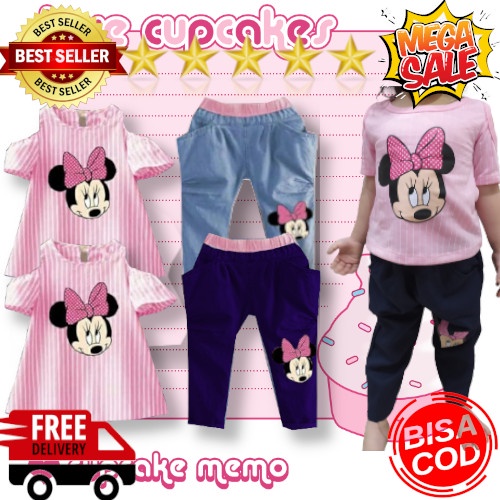 VISION ONLINE-BAJU KAOS SABRINA KOREA ANAK PEREMPUAN 1 2 3 4 TAHUN STRIPY MINNIE PINKY MURAH KEREN