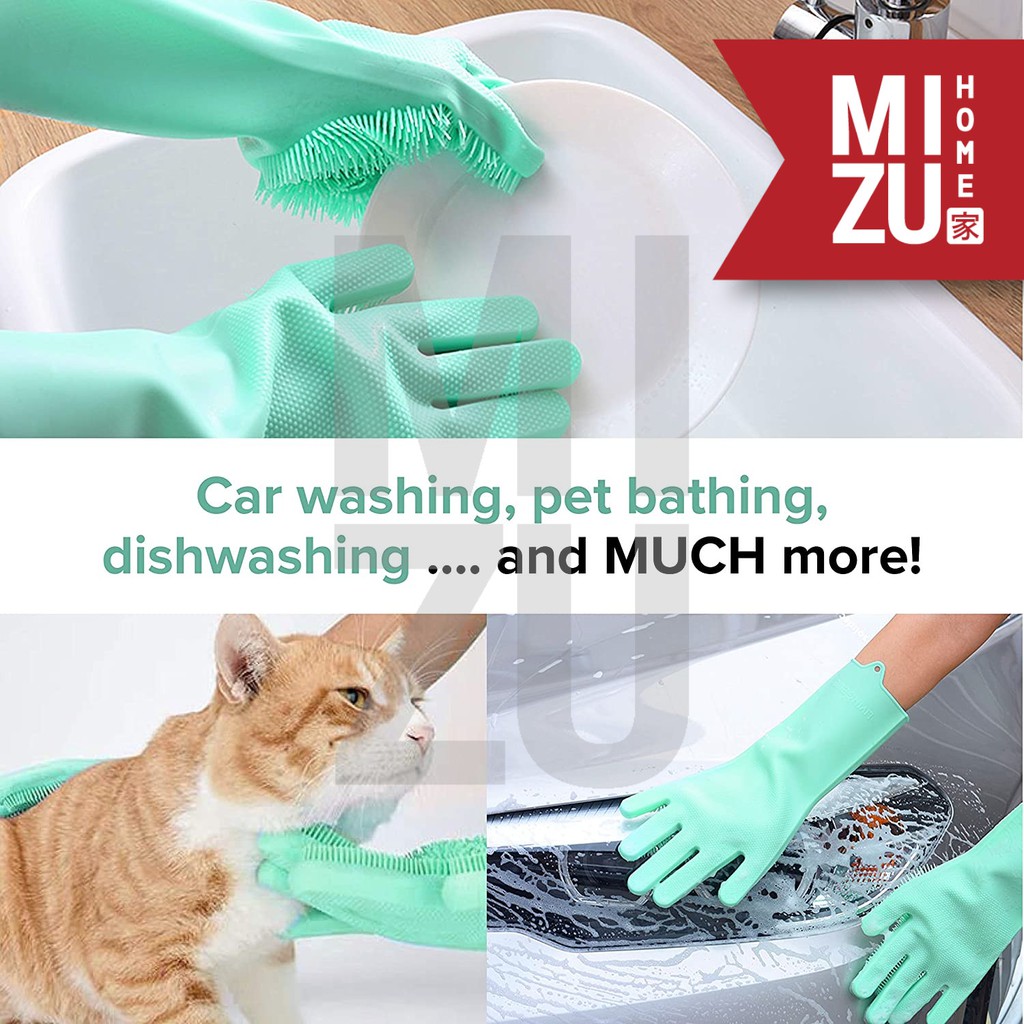 MIZU SENNO 2PCS Silicone Scrubber Kitchen Gloves Sarung Tangan Cuci Piring Spons Anti Panas-4