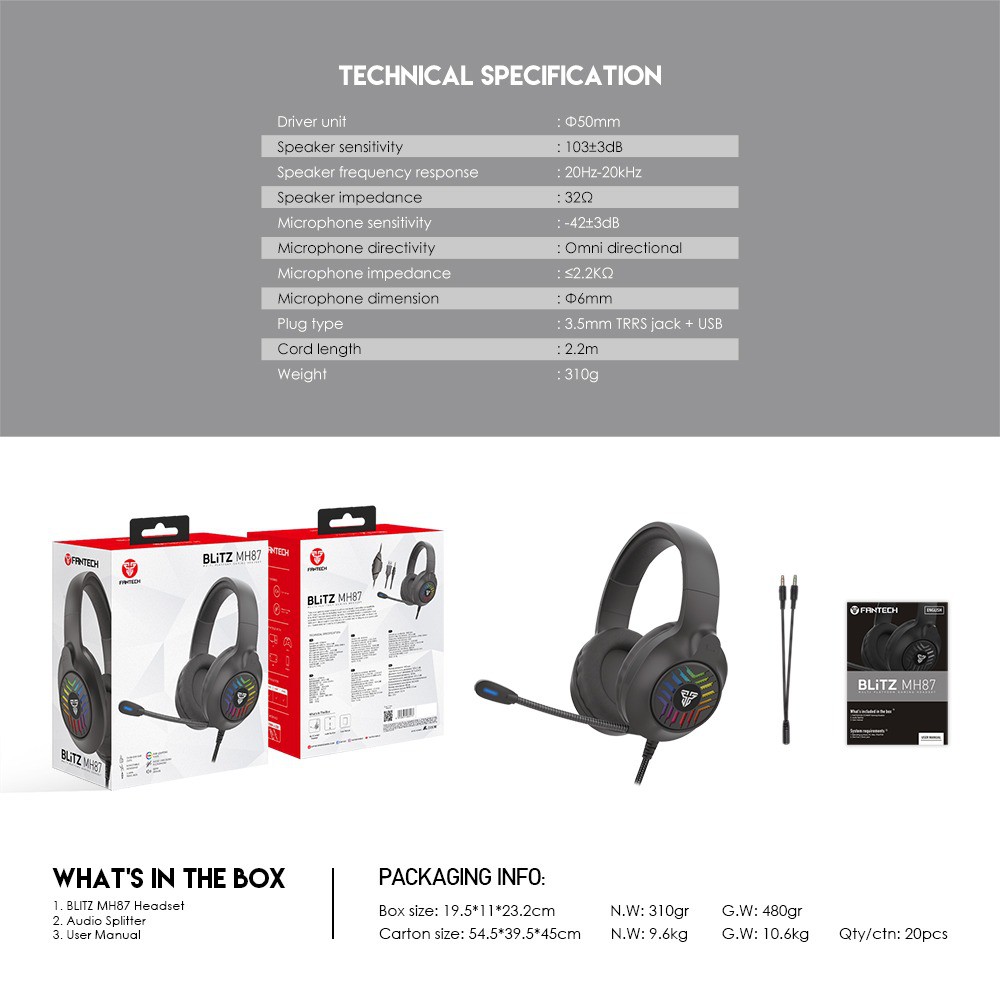 Headset Gaming Fantech BLITZ MH87