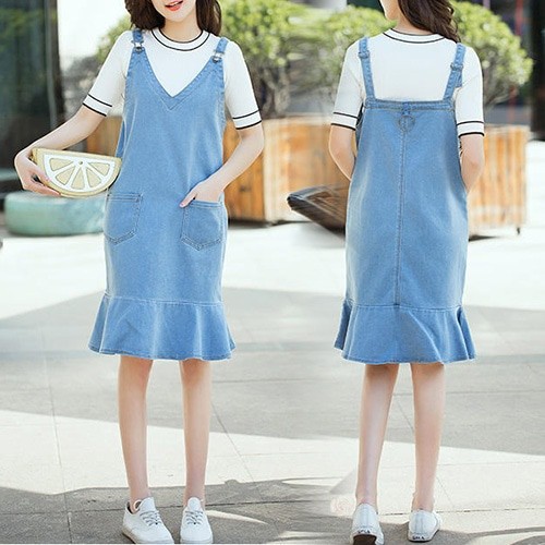Irene Denim Overall Skirts (#6128)/Rok Midi/Rok Kodok/Rok jeans