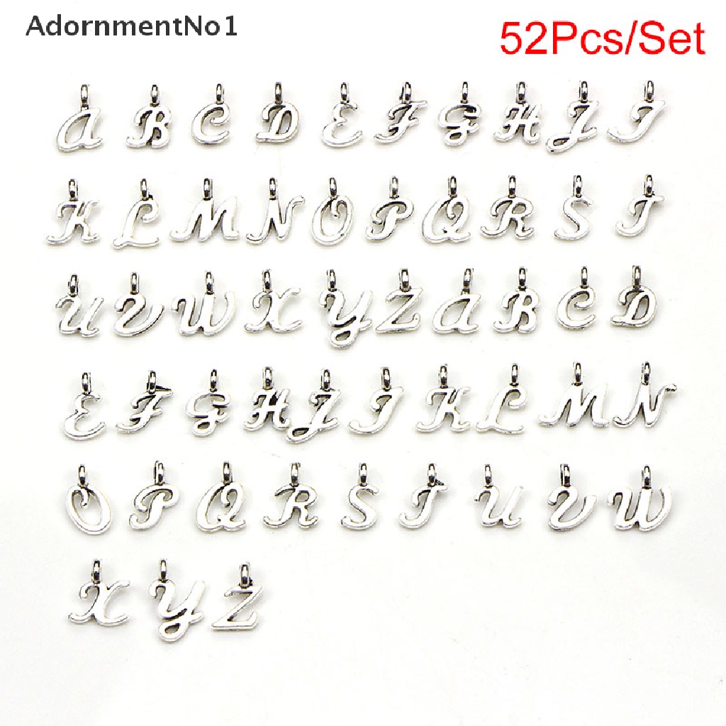 (AdornmentNo1) 52pcs / Set Liontin Silver Tibet Motif 26 Huruf A-Z Untuk Perhiasan DIY