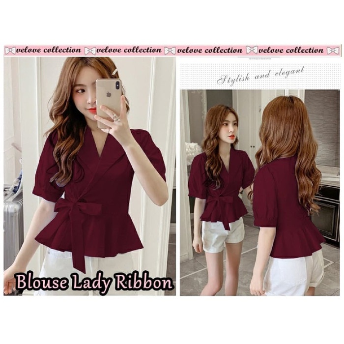 Atasan - Blouse Wanita - Atasan import Blouse Lady Ribbon Maron [Baju Atasan Wanita 0153] THN PL584