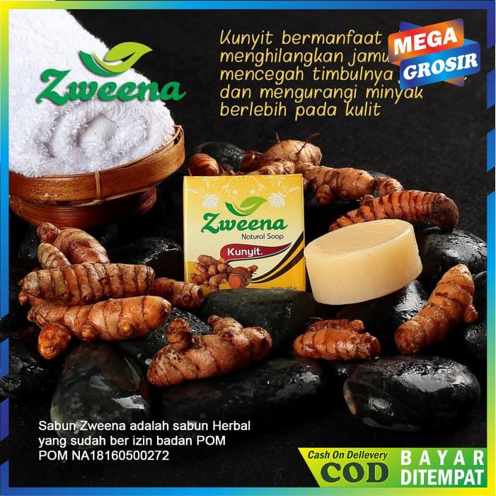 PROMO SABUN ZWEENA NATURAL SOAP KUNYIT ( SABUN HERBAL BER BPOM )