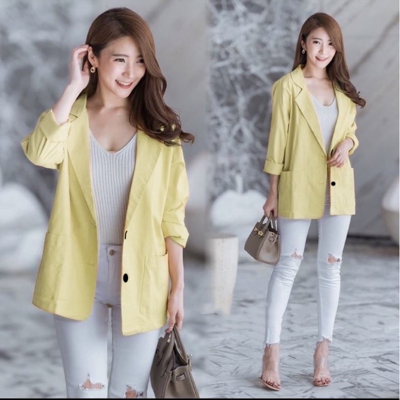 real pic blazer putih / blazer fahion korea / blazer kerja / outer putih / simply pocket blazer