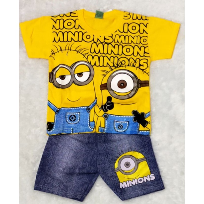 SETELAN ANAK MINION TAMBAH TOPI/ SETELAN MINIONS AJA/ TOPI MINION AJA