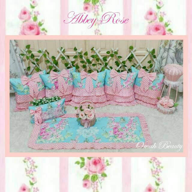 Sofa Home Set ruang tamu Abbey Rose/Bunga Shabby Shabbychic/sarung bantal murah/homeset pink biru