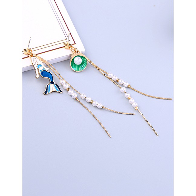 LRC Anting Tusuk Fashion Gold S925 Sterling Silver Asymmetric Tassel Earrings F91407