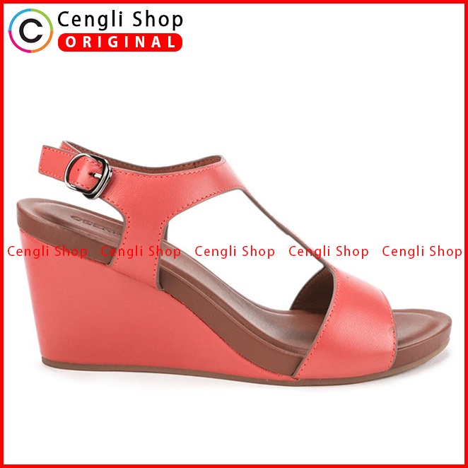 SANDAL WEDGES KULIT OBERMAIN WANITA ORIGINAL SLINGBACK ASLI MERAH OW08